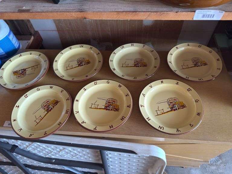 Set of 7 Monterrey Western Ware Enamelware PlatesCovered Wagon Plates image