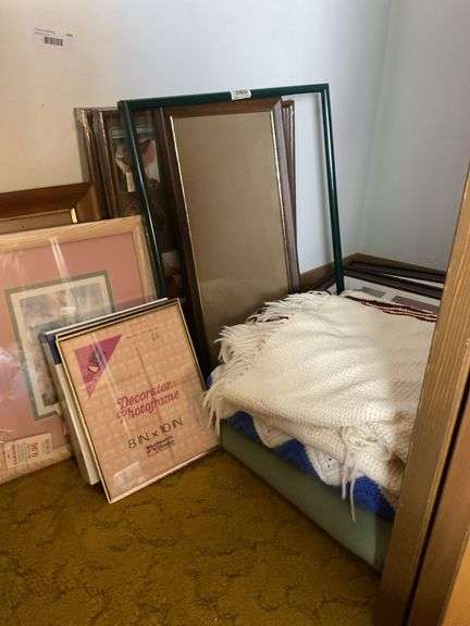 Variety of Picture Frames and Crochet Blanket Lot image