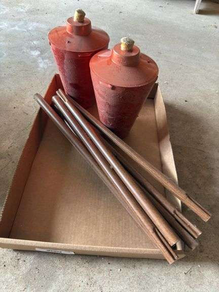 Set of 2 Red Outdoor Oil Torches w/Stands image