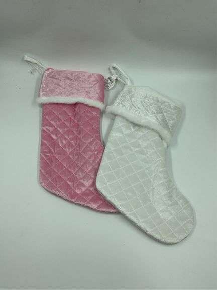 Set of 2 Pink and White Christmas Stockings image