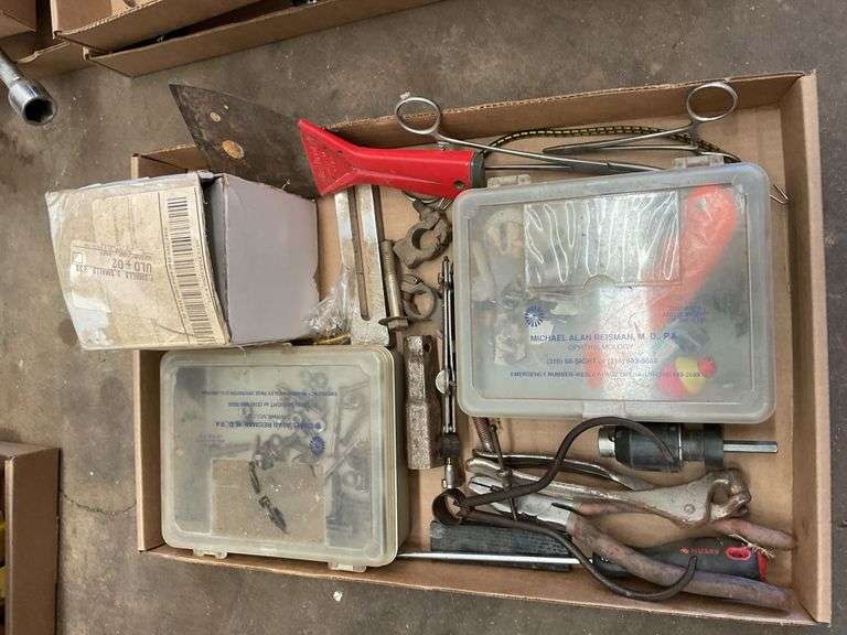 Box Lot of Assorted Hand Tools and Hardware image