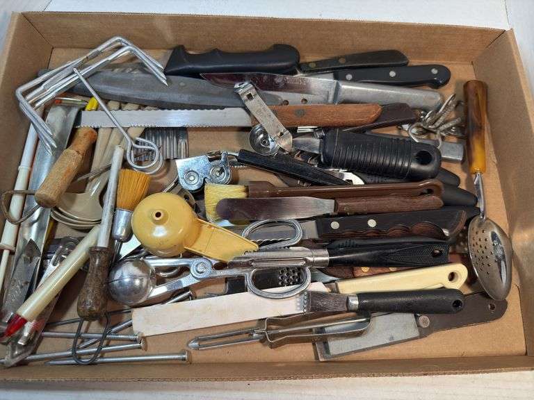 Box Lot of Assorted Kitchen Utensils and Knives image