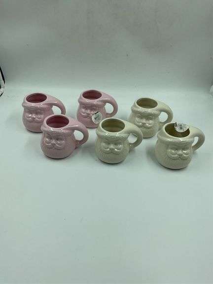 Set of Six Santa Mugs - Cream and Pink image