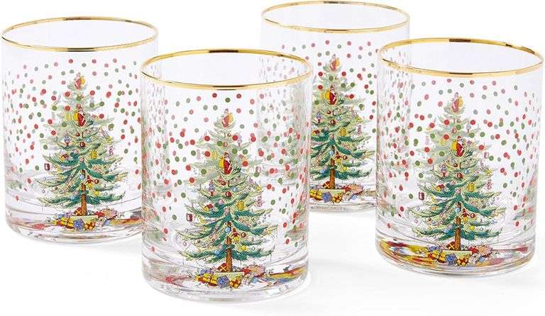 Spode Christmas Tree Polka Dot Double Old Fashion Glasses - Set of 4 image