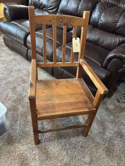 Rustic Wooden Armchair with Star Detail, 21" x 19" x 40" image