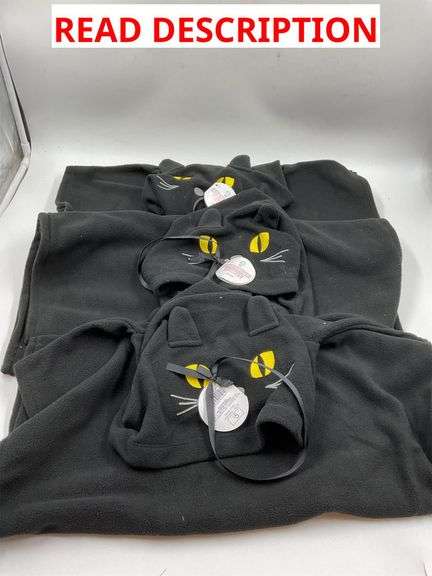 Lot of 3 Kids Black Cat Hooded Blanket Ponchos - 23" x 21"