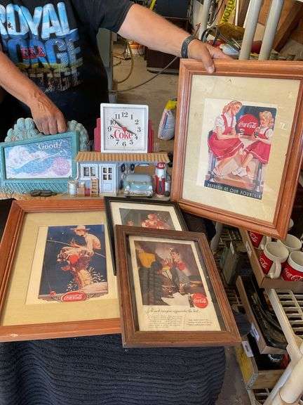 Coca-Cola Advertising Lot: Framed Prints, Display Clock, and More image