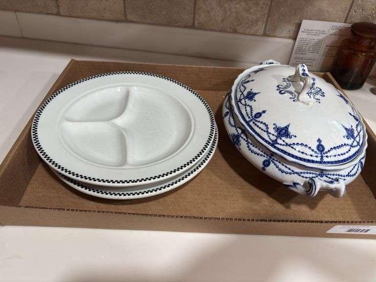 Porcelain Divided Plates and Covered Serving Dish image