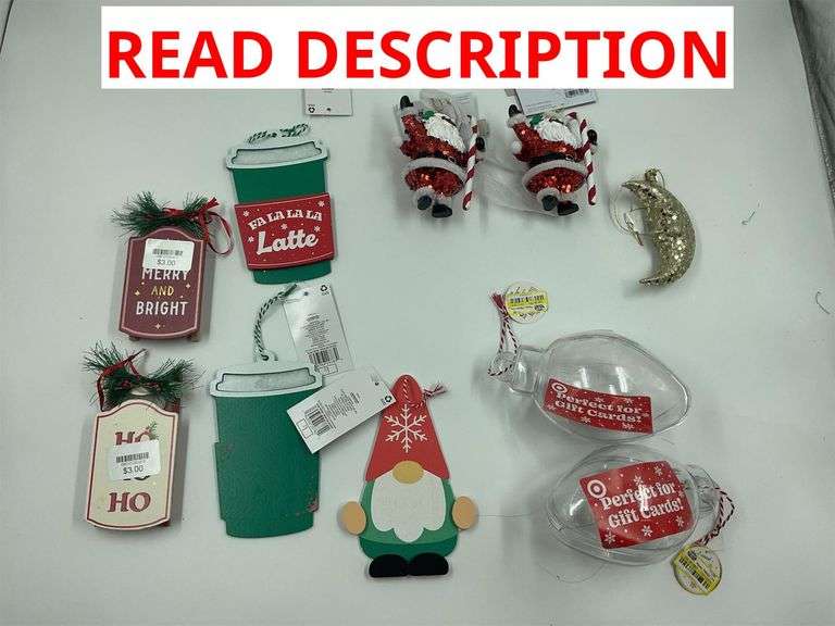 Christmas Ornaments Lot - Santa, Latte, Gift Card Holders, and More image