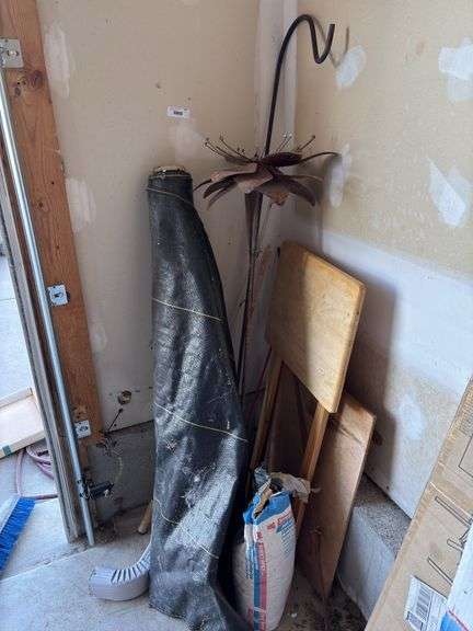 Wooden folding table, Joint Compound, Tarp, Fishing Poles image
