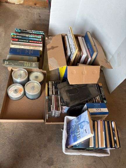 Books, Manuals, DVD Player, DVDs, and CDs image