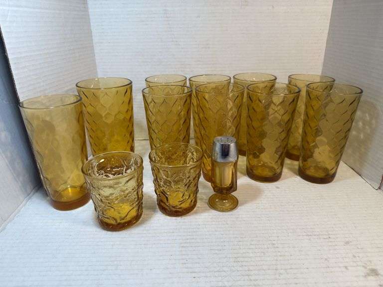 Amber Glassware Set - 10 Tumblers, 2 Short Glasses, and Shaker image