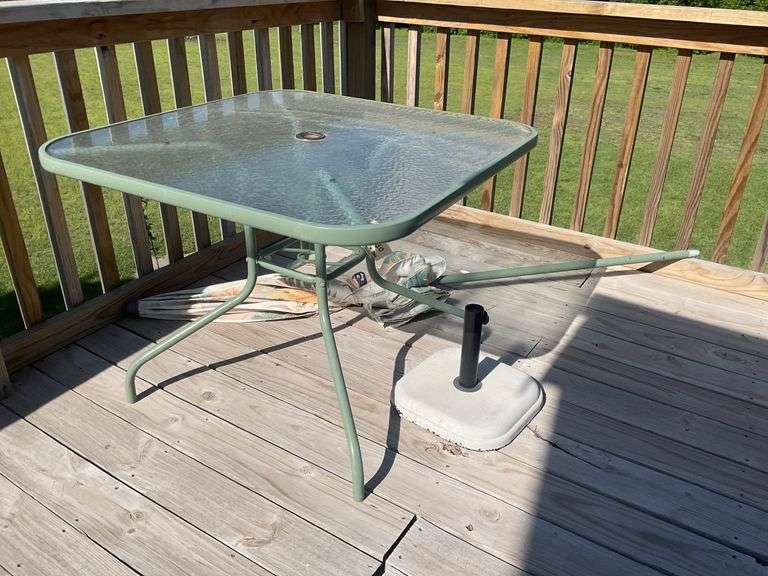 Outdoor Patio Table with Umbrella and Stand image
