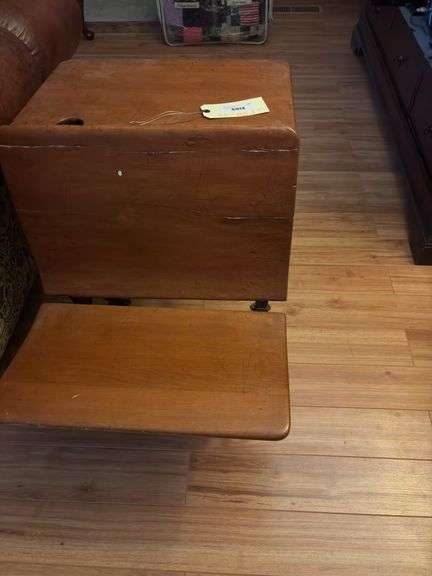 Wooden School Desk with Attached Seat
