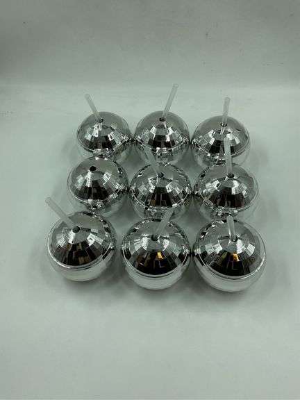Lot of 9 Novelty Disco Ball Tumblers with Straws image
