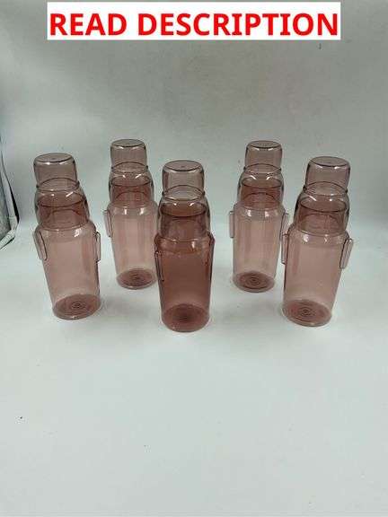 Set of 6 Pink Plastic Water Bottle and Lid image
