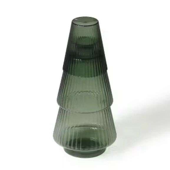 Set of Six Green Glass Christmas Tree Shaped Vases image