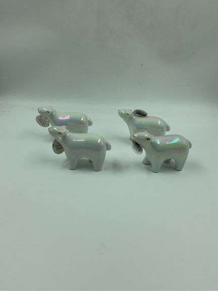 Set of 4 Ceramic Lamb Figurines with Iridescent Glaze image