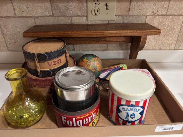 Mixed Collection of Decorative Items including Tins, Globe, and More image