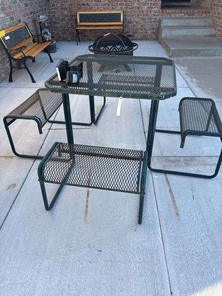 Wrought Iron Outdoor Table and Benches Set, 3 ft x 3 ft x 30 in image
