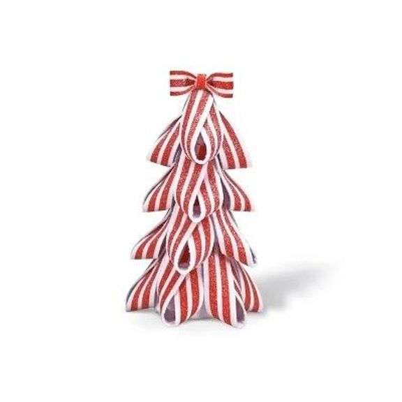 Set of Four Decorative Christmas Trees - Red and White Ribbon Design image