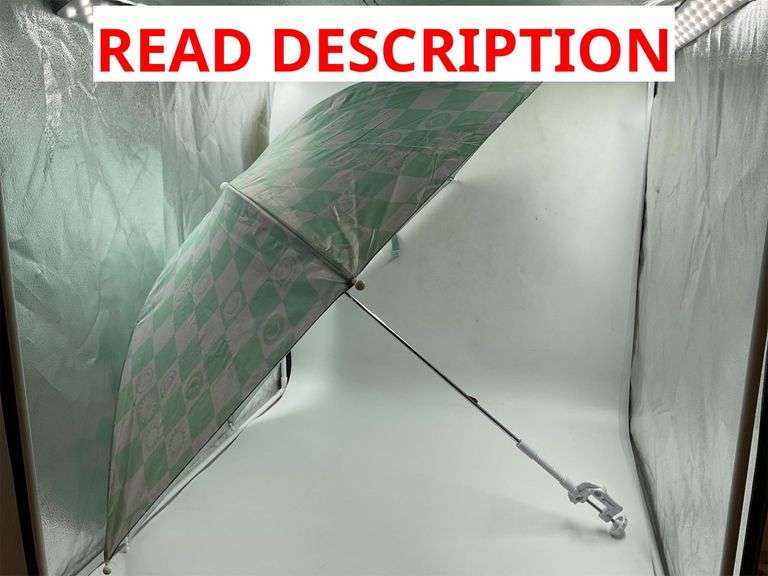 Green and White Checkered Umbrella with Clamp image
