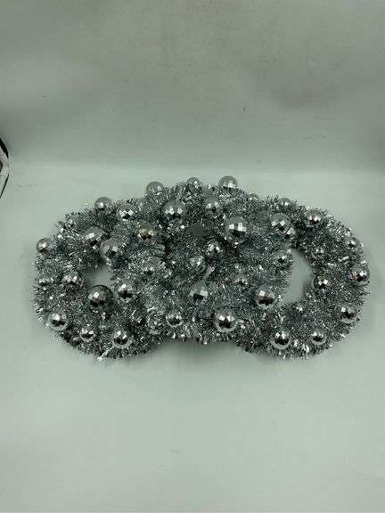 Lot of 3 Silver Tinsel and Mirrored Ball Wreaths image
