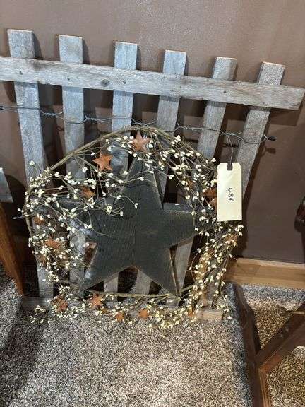 Rustic Wooden Star Wreath with Faux Berries & Metal Stars image
