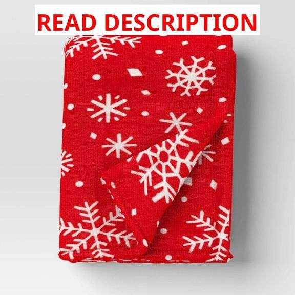 Red and White Snowflake Pattern Throw Blanket image