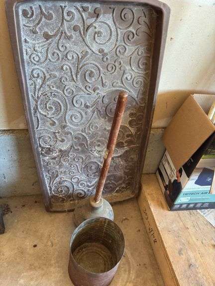 Decorative Tray, Plunger, and Metal Can image