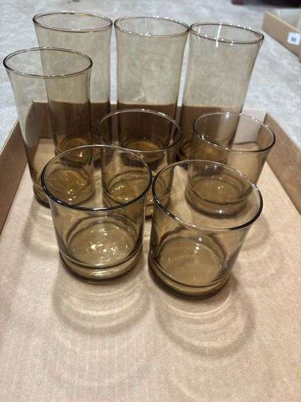 Set of Eight Brown Glass Tumblers