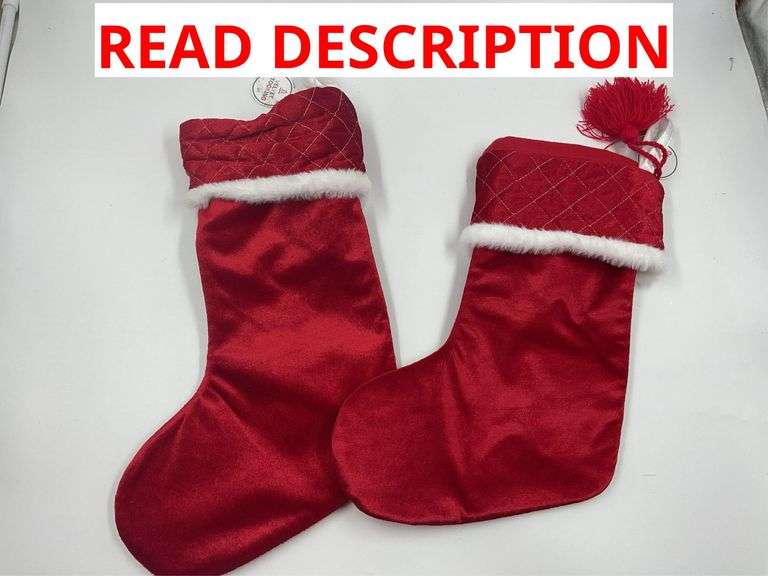 Two Red Christmas Stockings with White Trim image