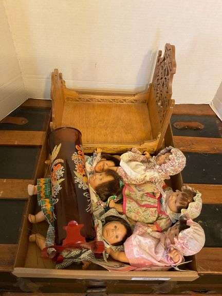 Collection of Dolls, Wooden Bed and Vase image
