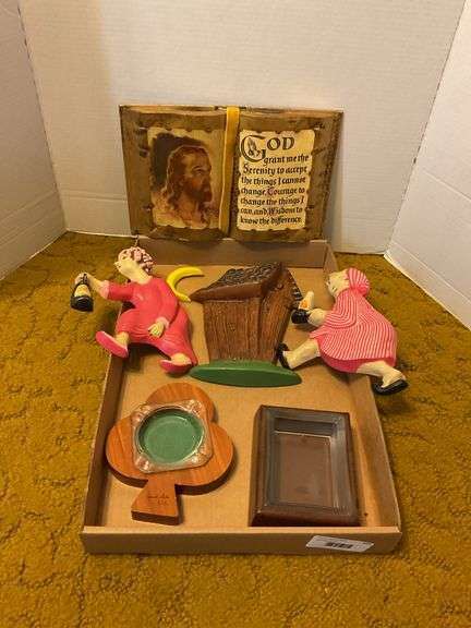 Assorted Collectibles: Serenity Prayer Book, Figurines, and Ashtray image