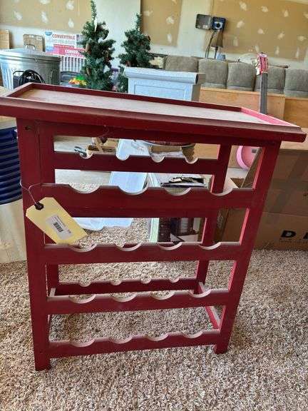 Red Painted Wooden Wine Rack End Table,  22" x 12" x 25" image