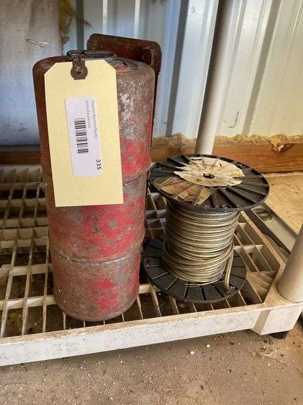 Red Metal Canister (Used as flares for autos) & Spool of Wire image
