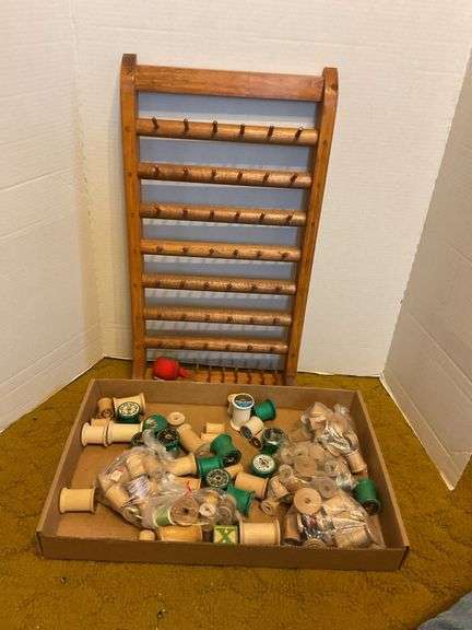 Wooden Thread Spool Rack with Spools image