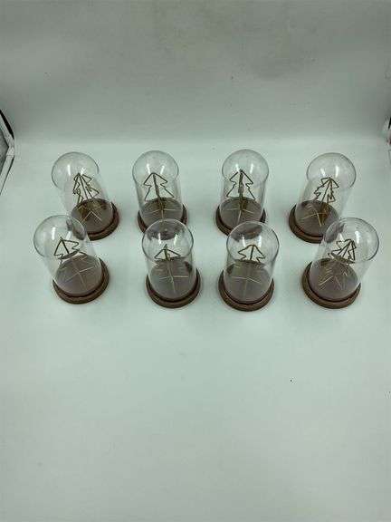 Set of 8 Miniature Glass Cloche Christmas Tree Ornament Holders image