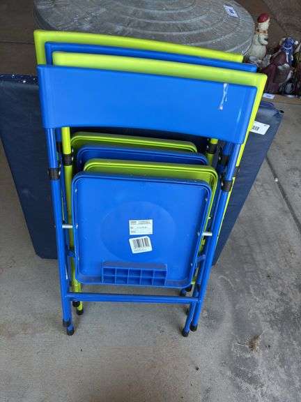 Set of 3 Children's Folding Chairs - Blue and Green image