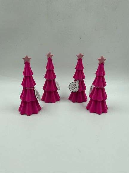 Set of 4 Pink Stacked Christmas Trees image