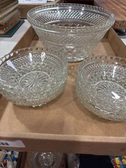 Pressed Glass Punch Bowl Set