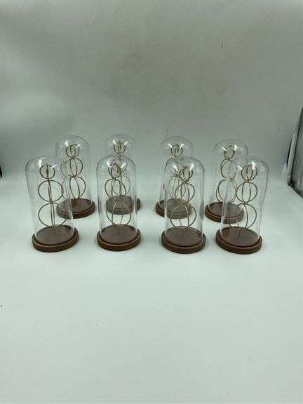 Set of 8 Glass Cloche Domes with Decorative Ring Stand image