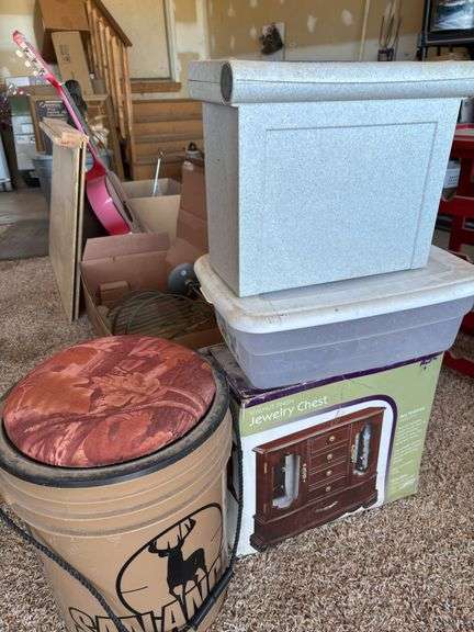Assorted Storage Solutions: Bucket Seat, Jewelry Chest Box & Storage Box image