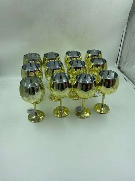 Set of 13 'Love is Blind' Gold Tone Wine Glasses image