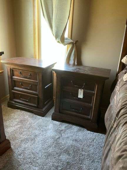 Pair of Dark Wood Three Drawer Nightstands (29" x 17" x 32") image