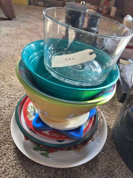 Stack of Assorted Kitchen Bowls and Plates image