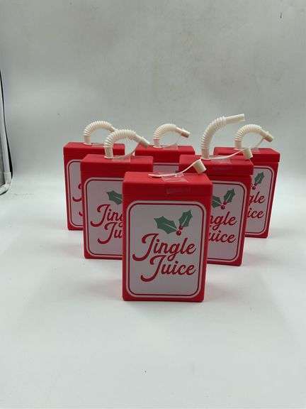Set of Six Jingle Juice Christmas Decoration Containers with Straws image