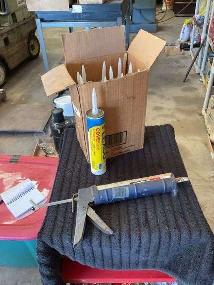 Box of CoverBase Adhesive Caulk Tubes with Caulk Gun image