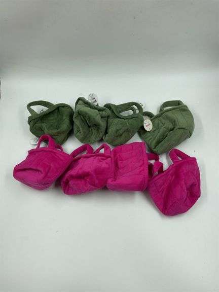 Bundle of 8 Plush Mini Tote Bags - Green & Pink image