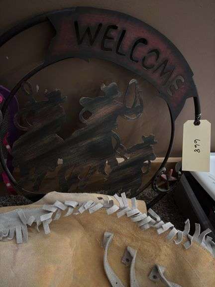 Western Decor: Cowboy Welcome Sign, Chaps, Hat, and Horseshoes image